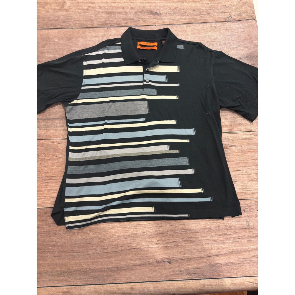 Axis Mens Black Mercerized Cotton Striped Short Sleeve Polo Shirt Large